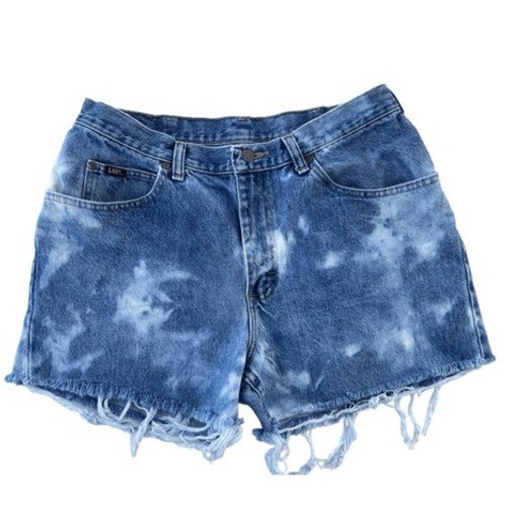 Lee Vintage 90s Bleached Denim Cutoff Shorts Blue Tie Dye Size 34